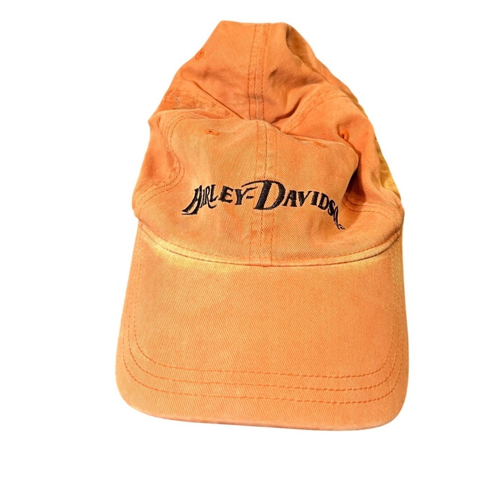Harley Davidson Baseball Cap Mens S/M Orange‎ Embroidered Logo Faded Biker Hat